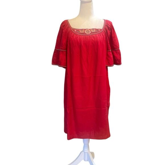 Max Studio Embroidered Rayon Dobby Ruffle Dress Womens Size XS New Red - Picture 1 of 13